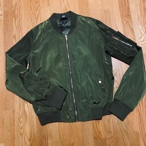 Green Bomber Jacket // gold zippers
